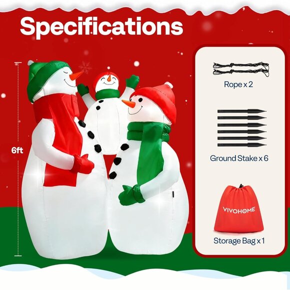 ⚡6FT Christmas Inflatable Snowman Family Hug LED Lights Outdoor Decoration - Picture 2 of 8